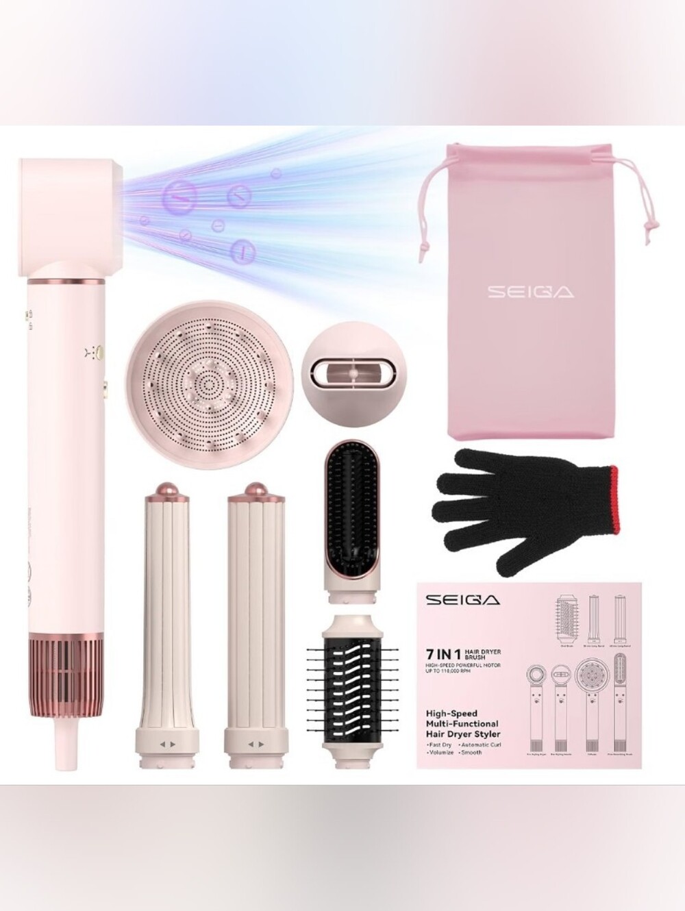 7‑in‑1 Hot Air Styler Hair Dryer Brush High Speed Curler Volumizer Straightener